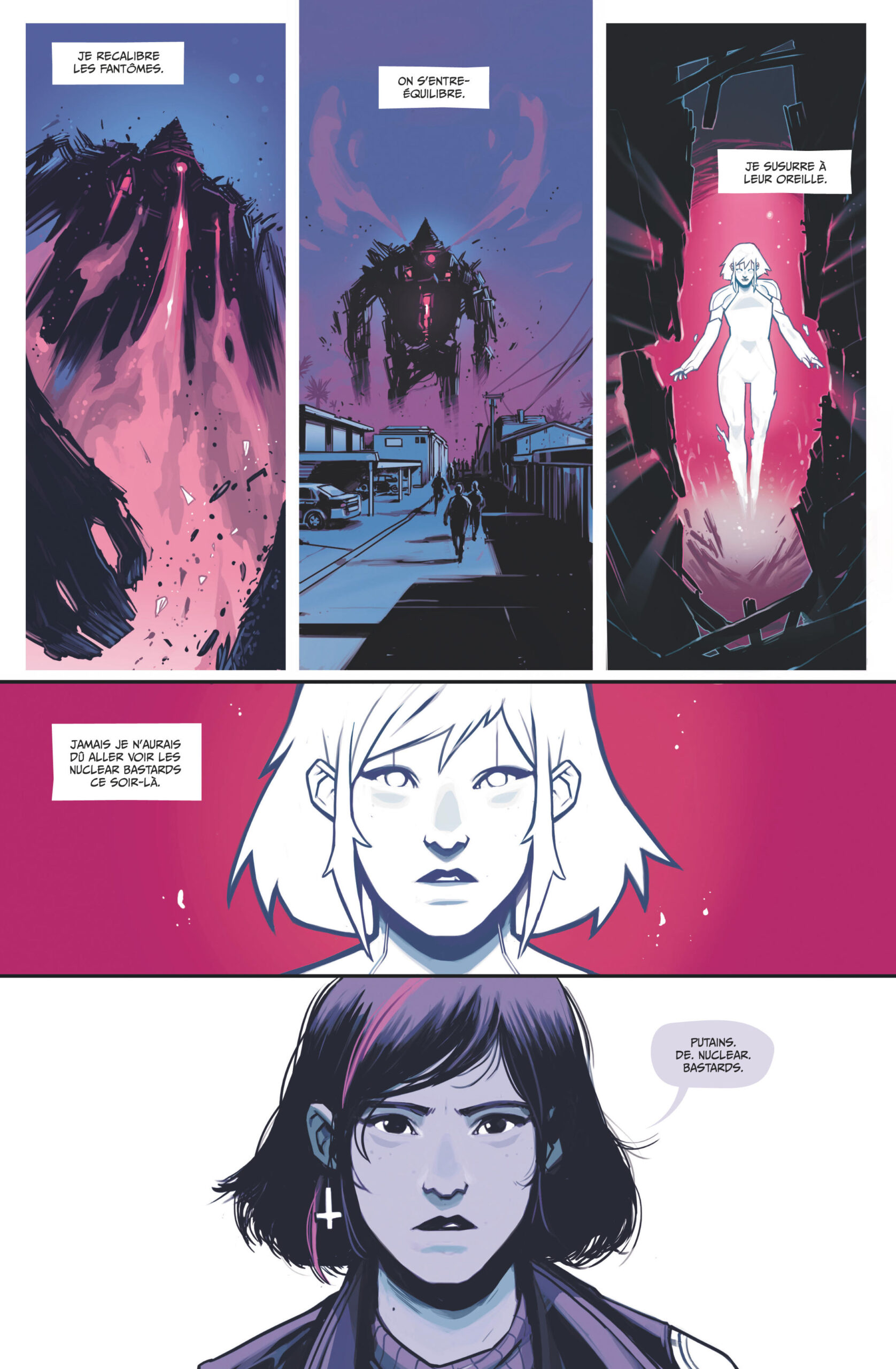 Fantômes et mecha dans cette planche extraite de Home Sick Pilots chez Urban Comics.