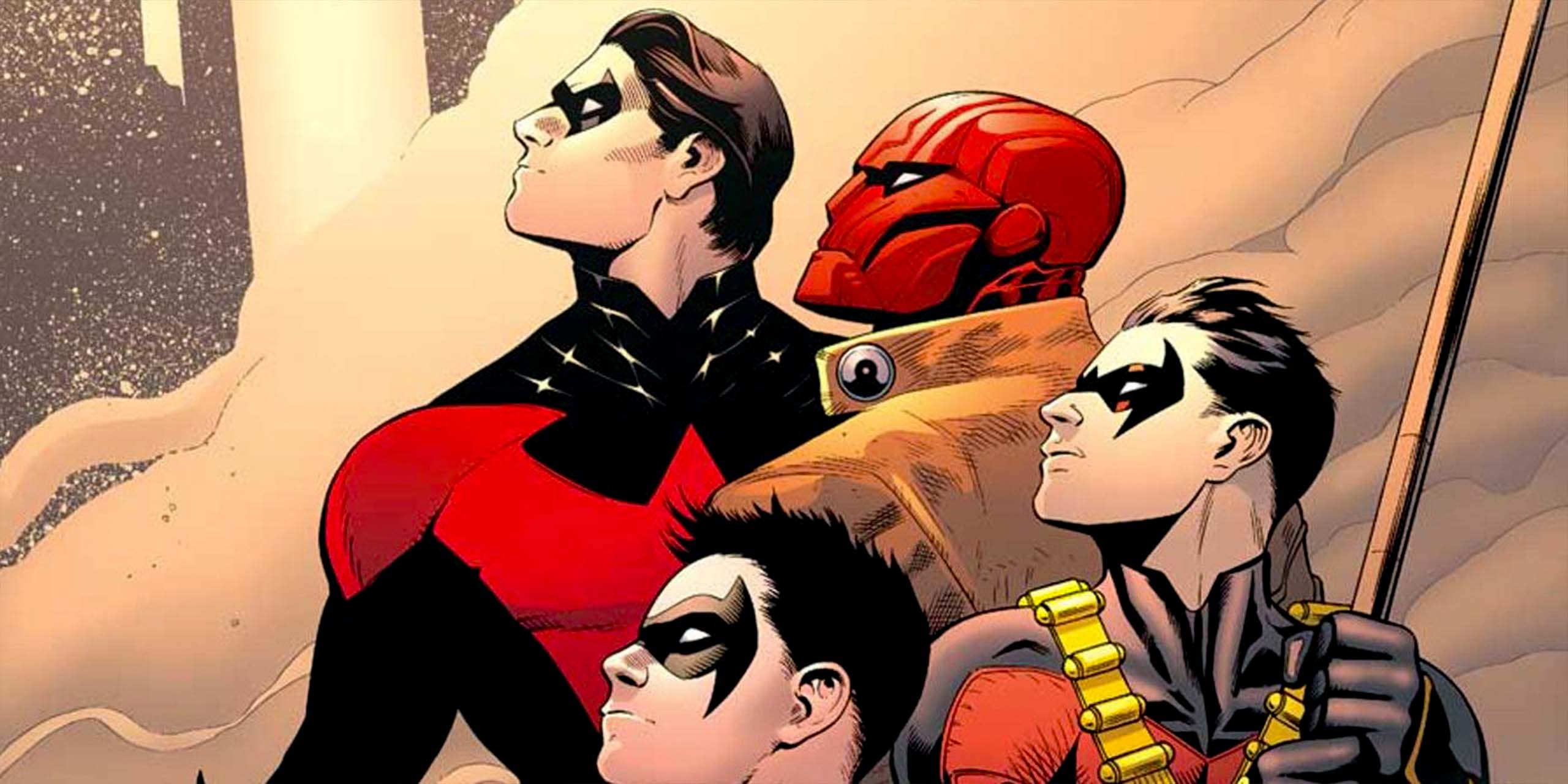 Dynamic Duo : illustration de Nightwing, Red Hood, Red Robin et Damian Wayne.