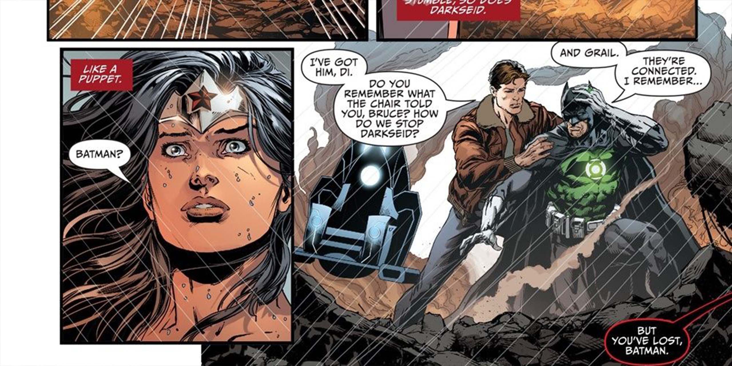 Batman porte l'anneau du Green Lantern Hal Jordan dans Darkseid War.