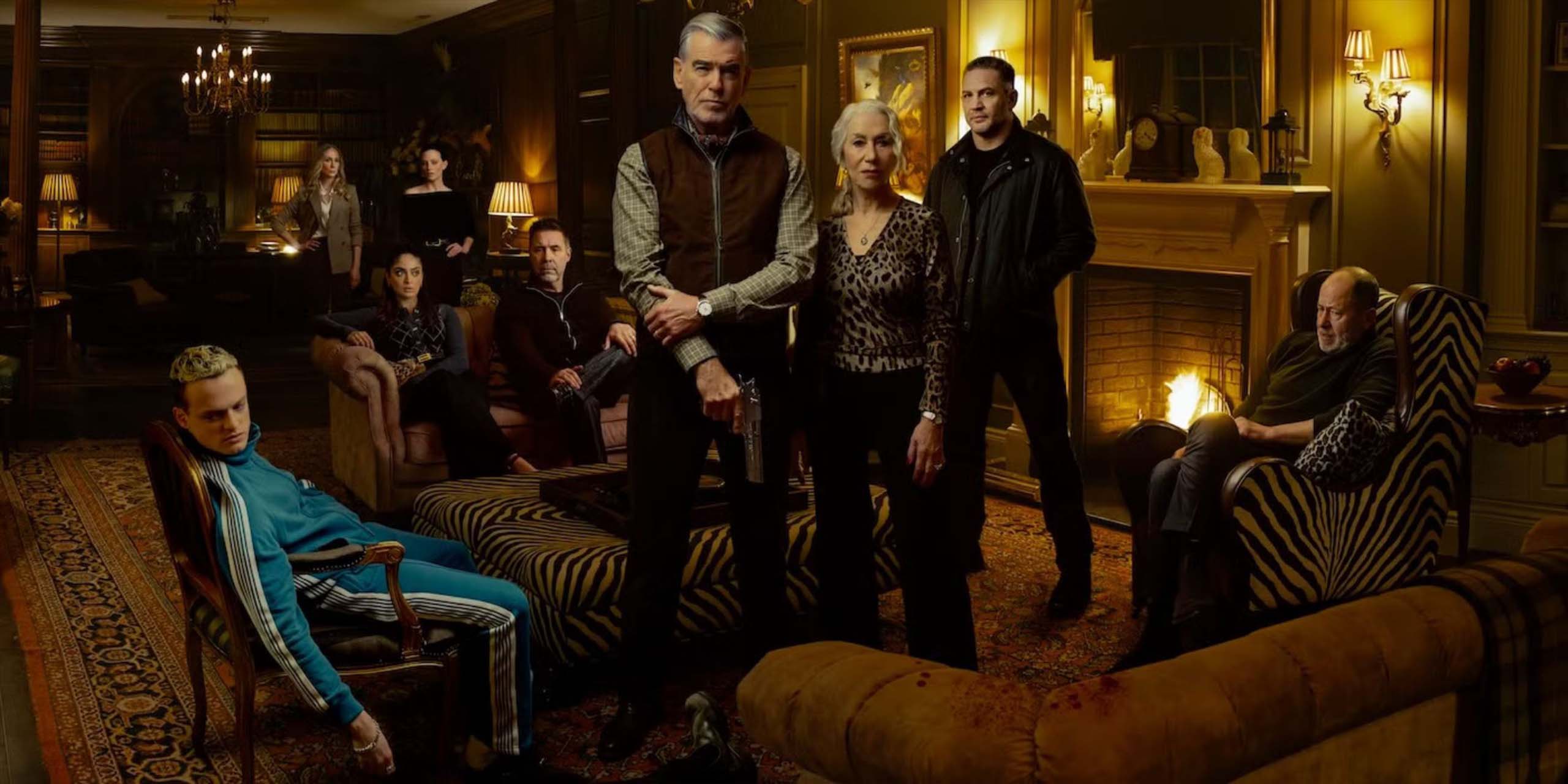 Toute l'équipe de la série Mobland, dont Tom Hardy, Pierce Brosnan et Helen Mirren.