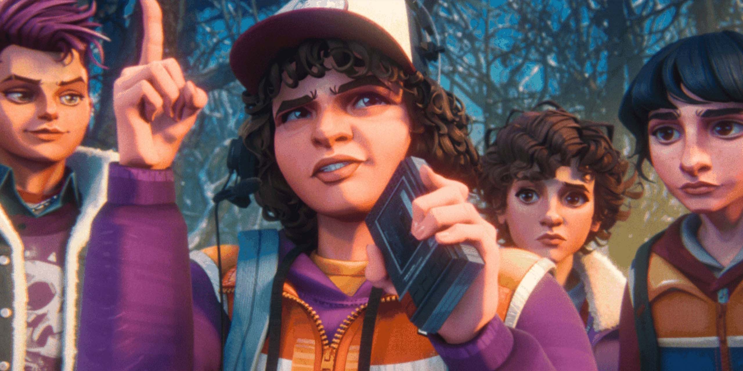 Dustin, Will, Nikki, Onze, et Mike dans Stranger Things : Chroniques de 1985.