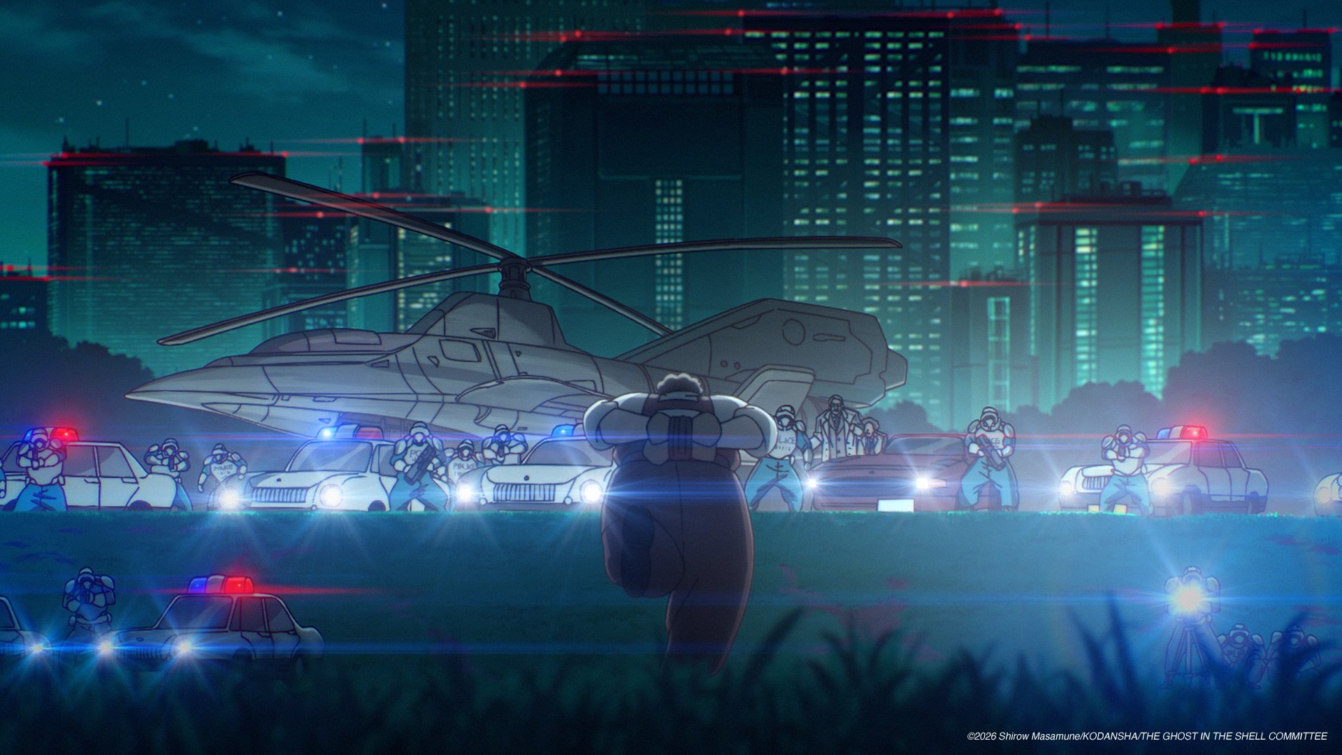 Motoko Kusanagi tente de s’enfuir en hélicoptère dans l’épisode 9