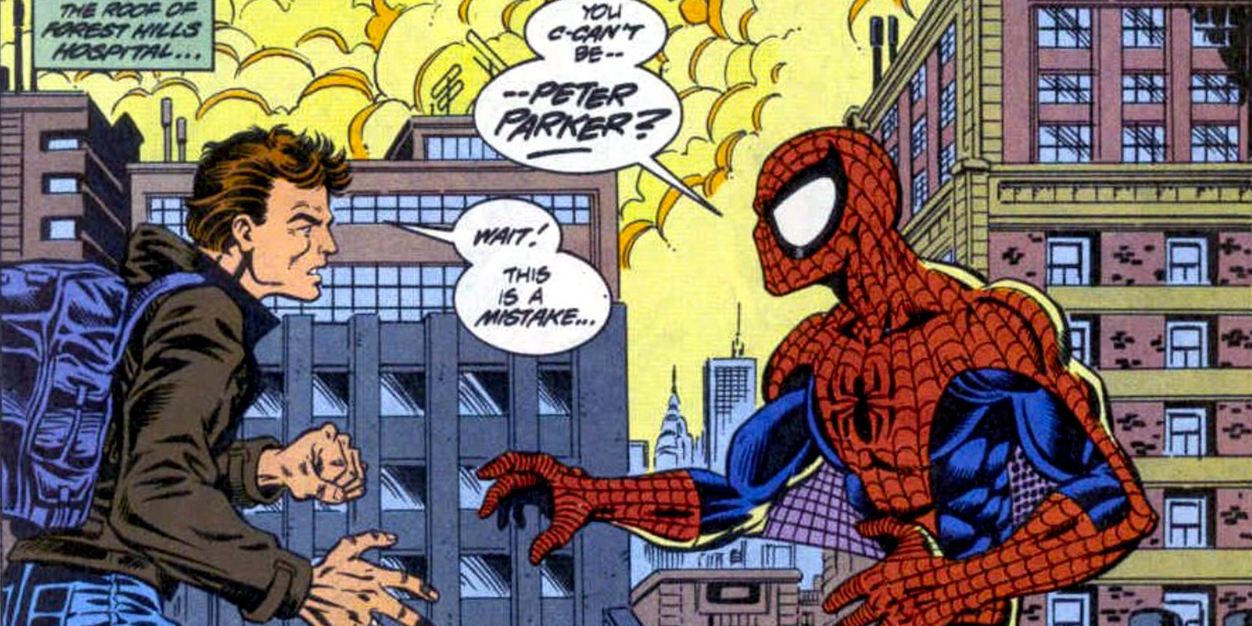 Peter Parker découvre son clone qui se fera appeler Ben Reilly durant la saga du clone dans les comics Spider-Man.