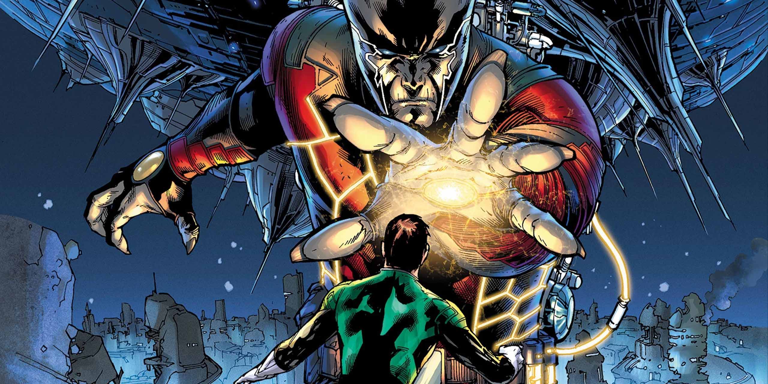 Hal Jordan face à Relic sur la couverture du premier numéro du crossover Lights Out dans les comics Green Lantern.