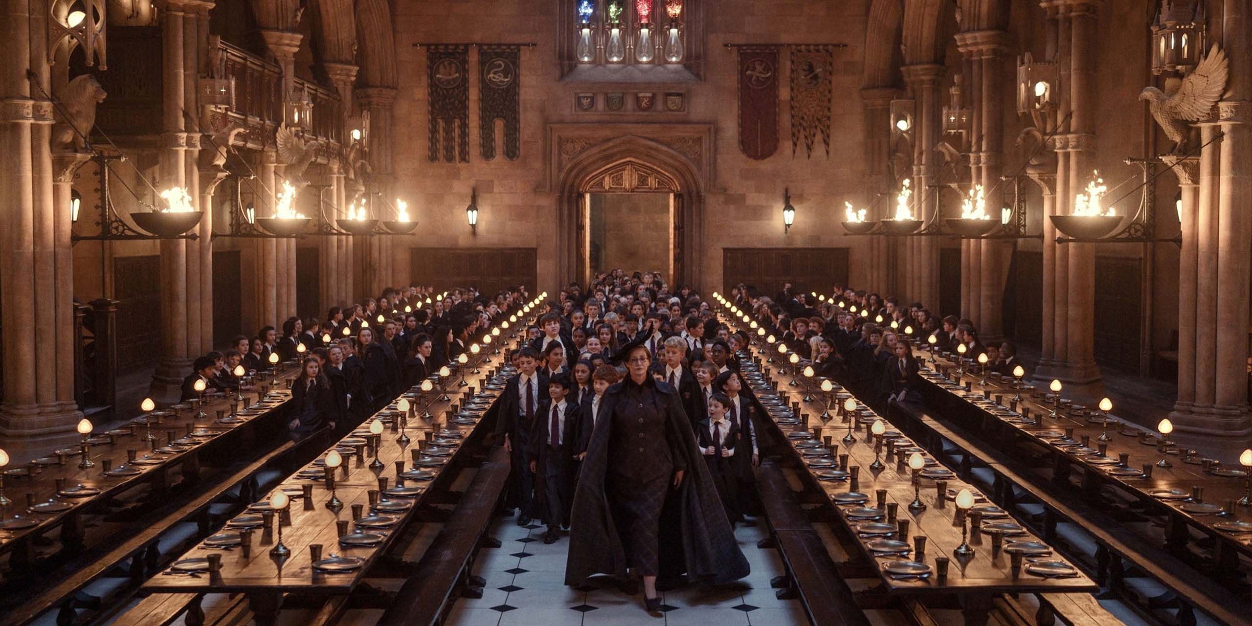 Les élèves arrivent à Poudlard dans la série HBO Harry Potter.