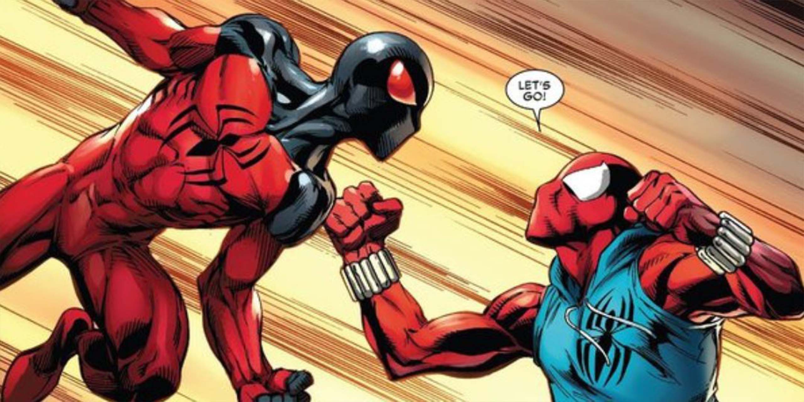 Kaine Parker affronte Ben Reilly, tous les deux en Scarlet-Spider, dans les comics Spider-Man.