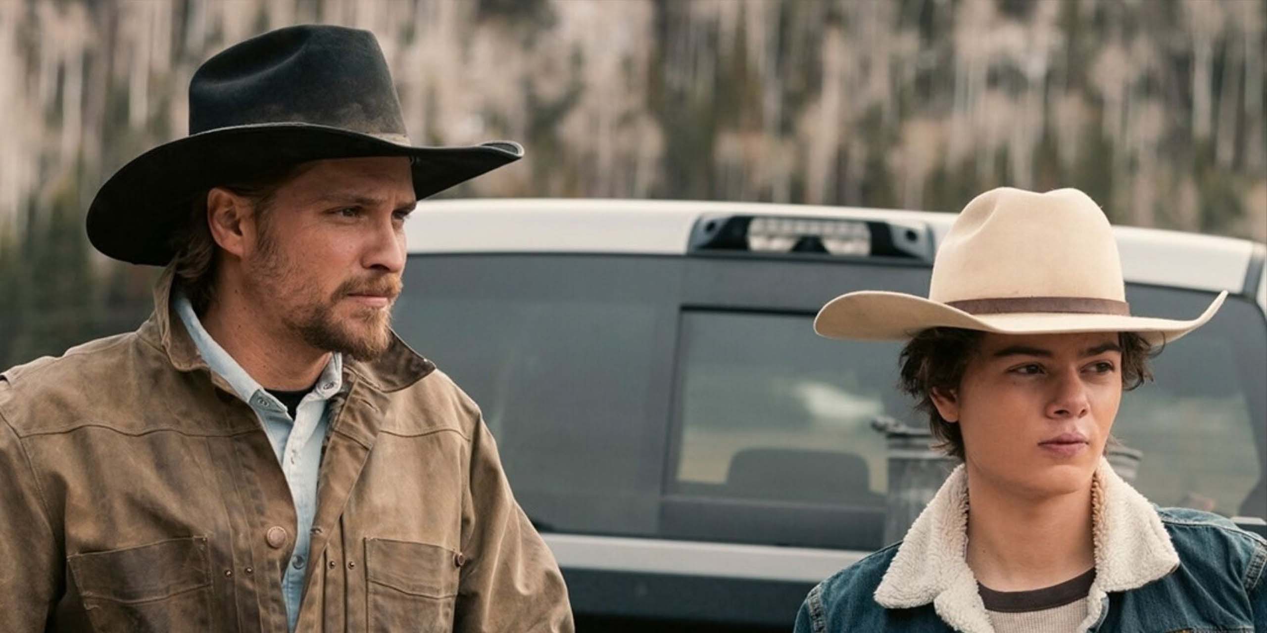 Kayce (Luke Grimes) et Tate Dutton (Brecken Merrill) dans Marshals.