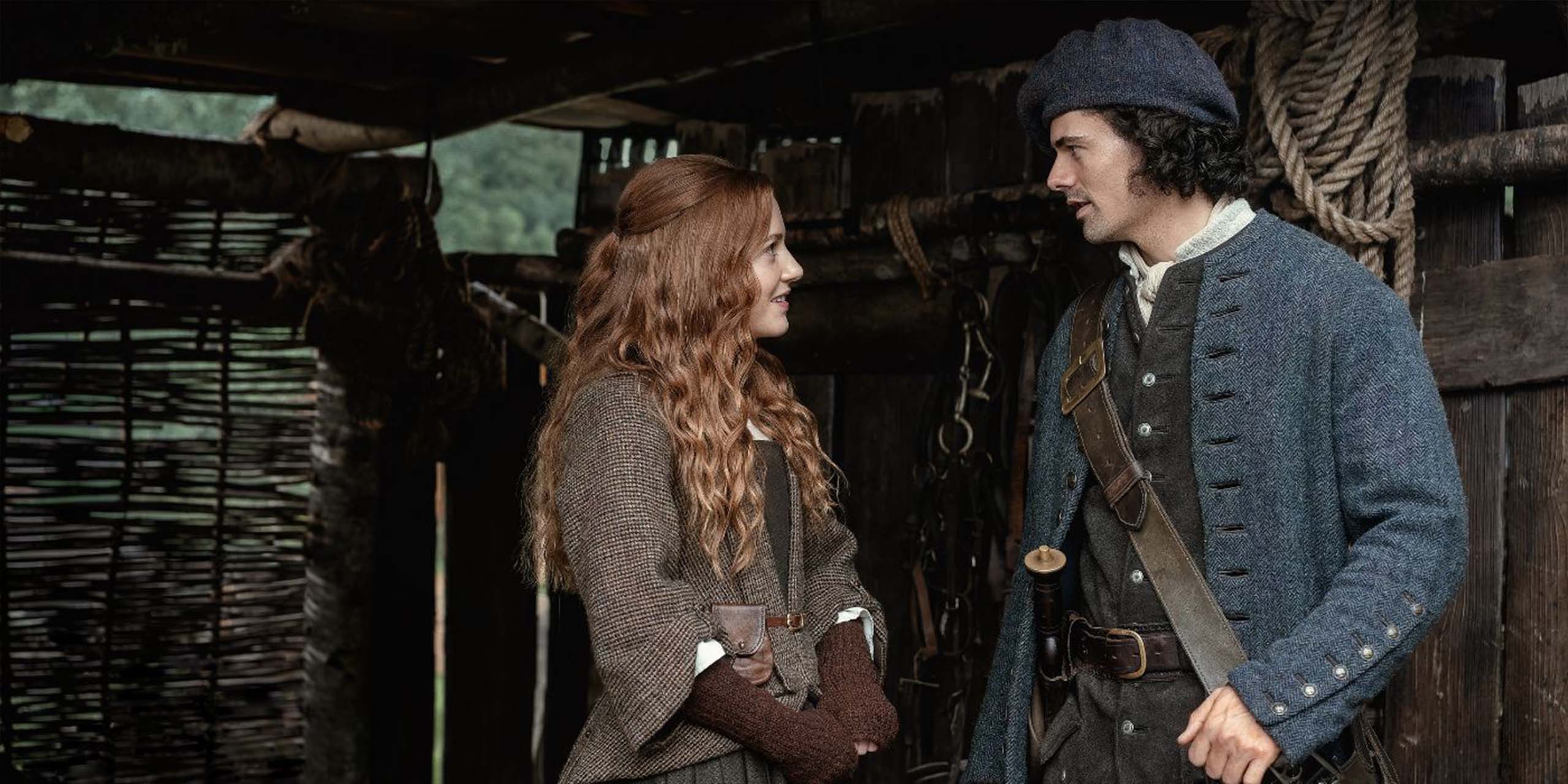 Brian Fraser (Jamie Roy) et Ellen MacKenzie (Harriet Slater) dans la saison 1 de Outlander: Blood of my Blood.