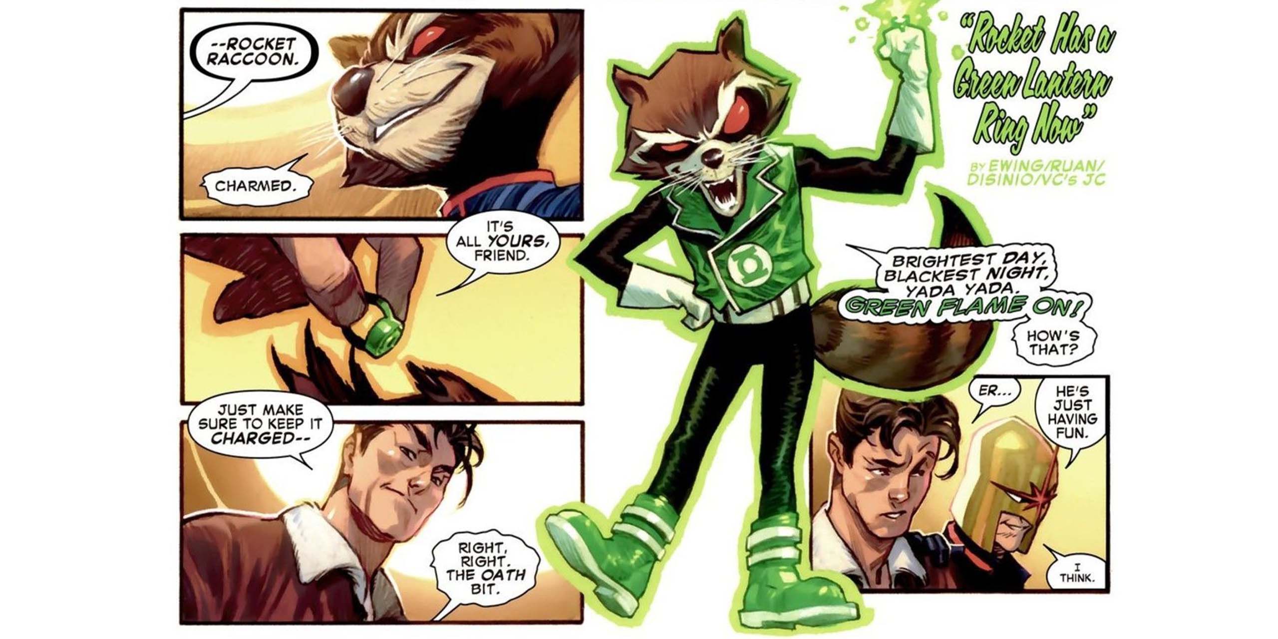 Rocket Raccoon devient un Green Lantern dans Marvel/DC: Deadpool/Batman #1.