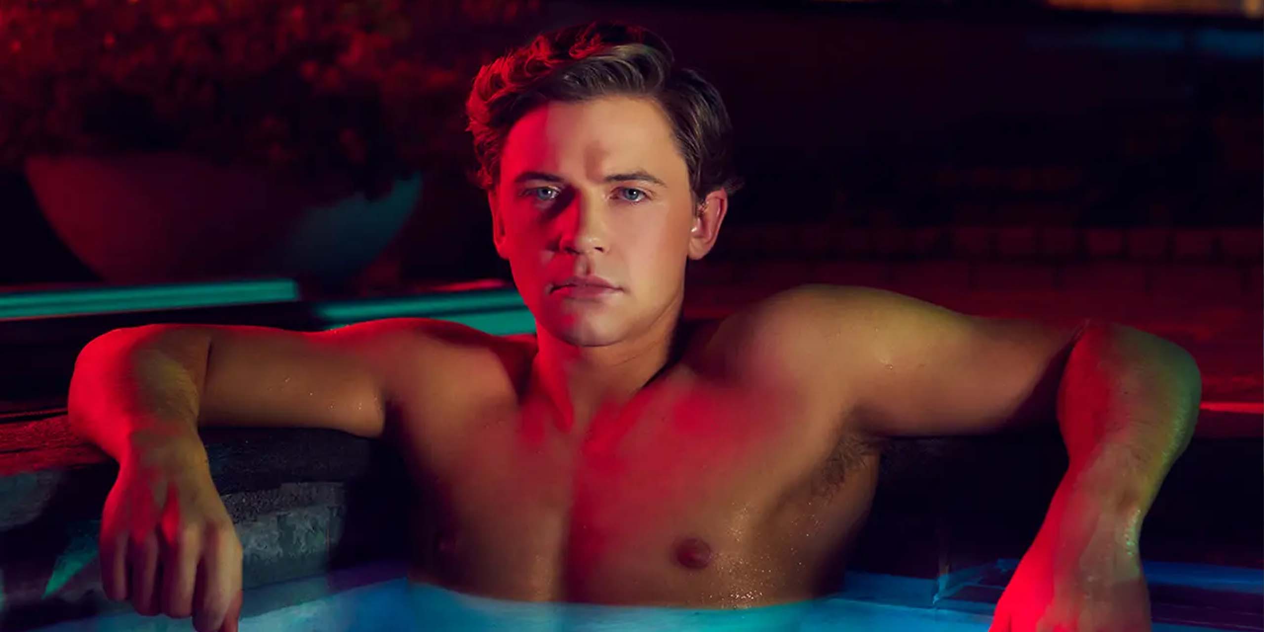 Bret dans la piscine dans la série The Shards.