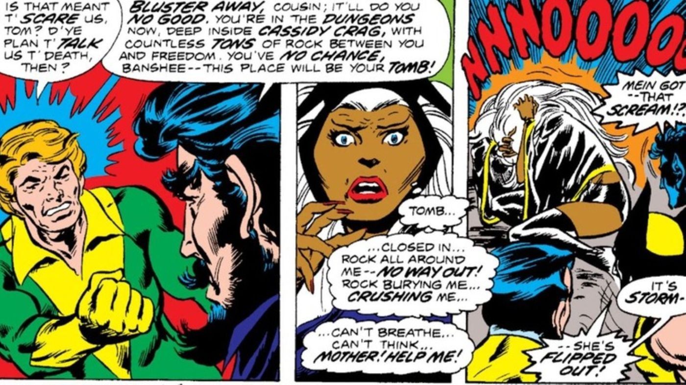 Tornade souffrant de claustrophobie dans les comics X-Men.