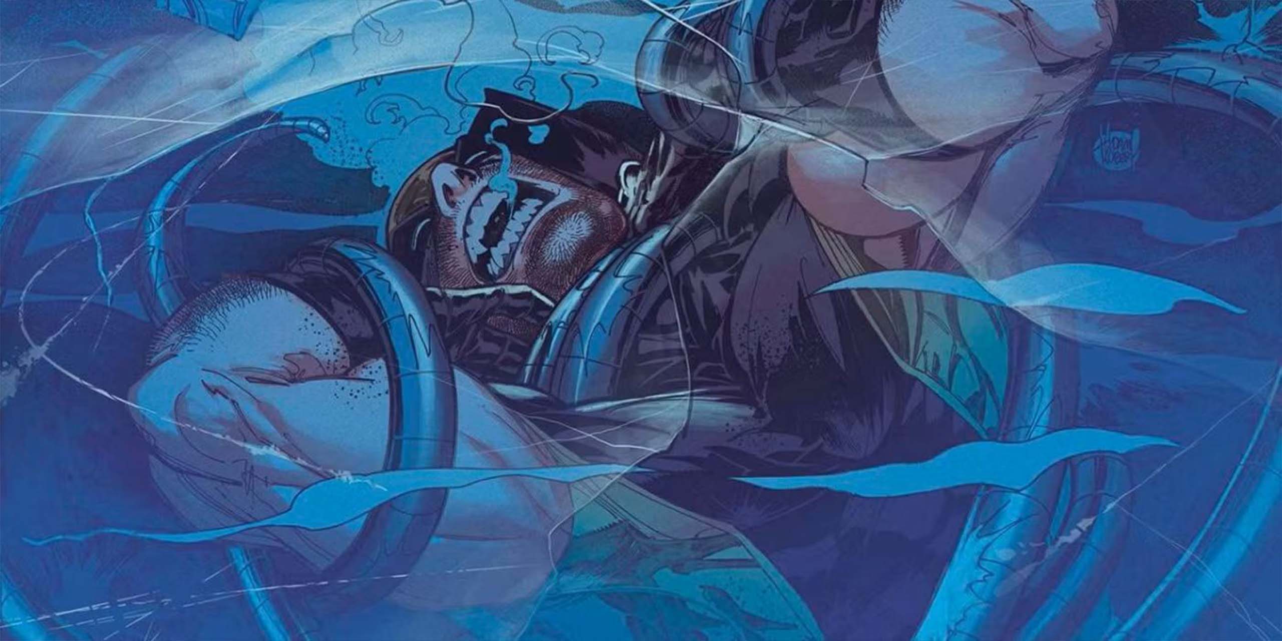 Wolverine se noyant dans les comics Marvel.
