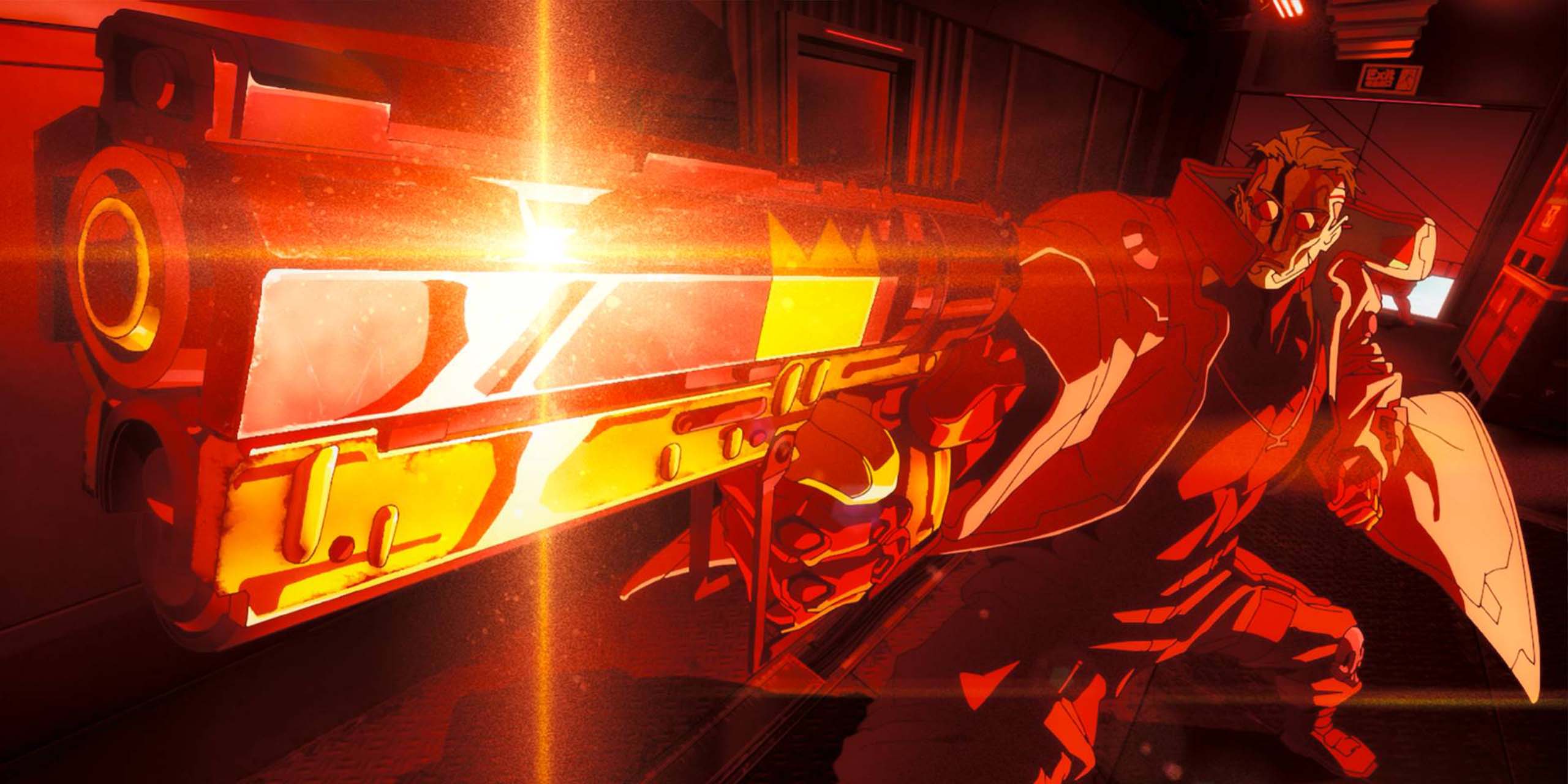 Weak pointant son arme dans la saison 2 de Cyberpunk: Edgerunners.