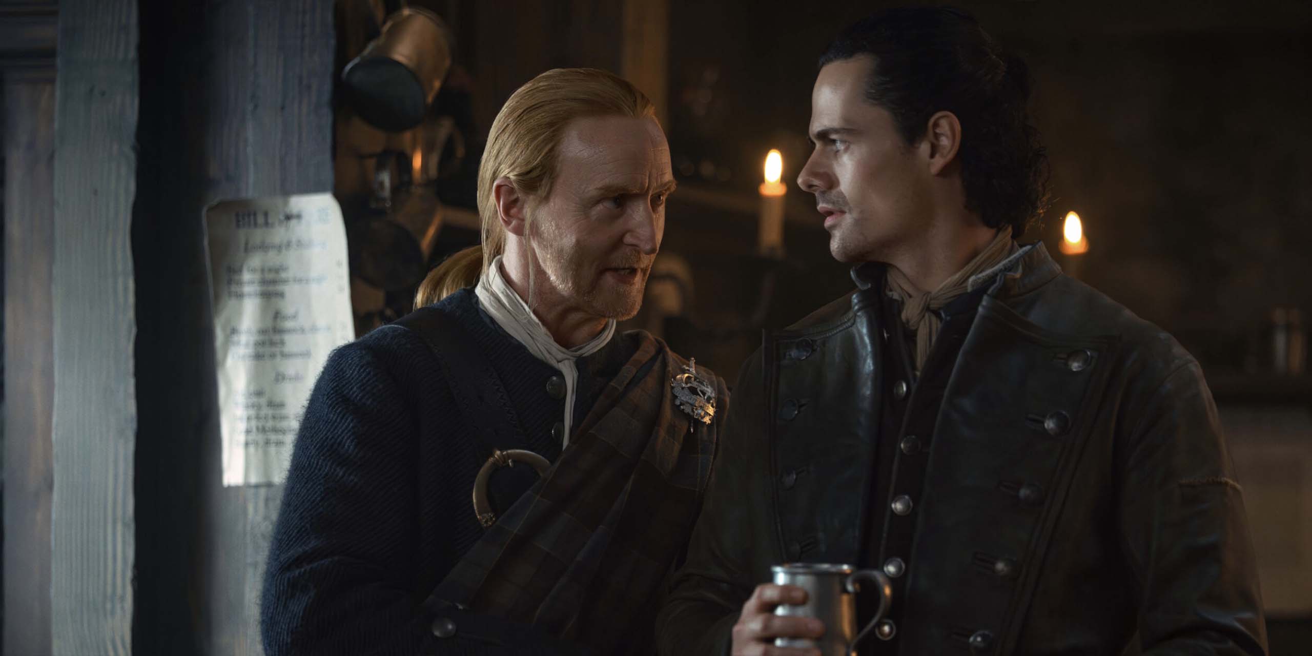 Lord Lovat (Tony Curran) et Jamie Roy (Brian Fraser) dans la saison 2 d'Outlander : Blood of My Blood.