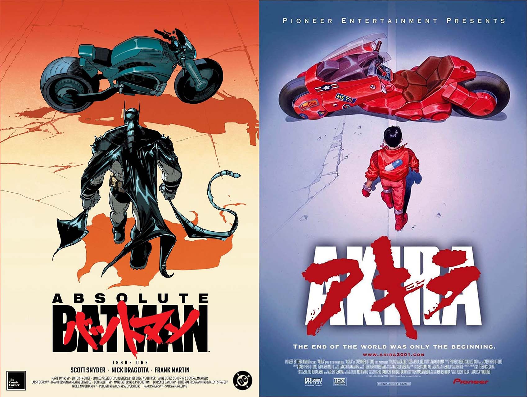 Couverture d'Absolute Batman par Javier Fernández rendant hommage à la célèbre affiche d'Akira de Katsuhiro Otomo.