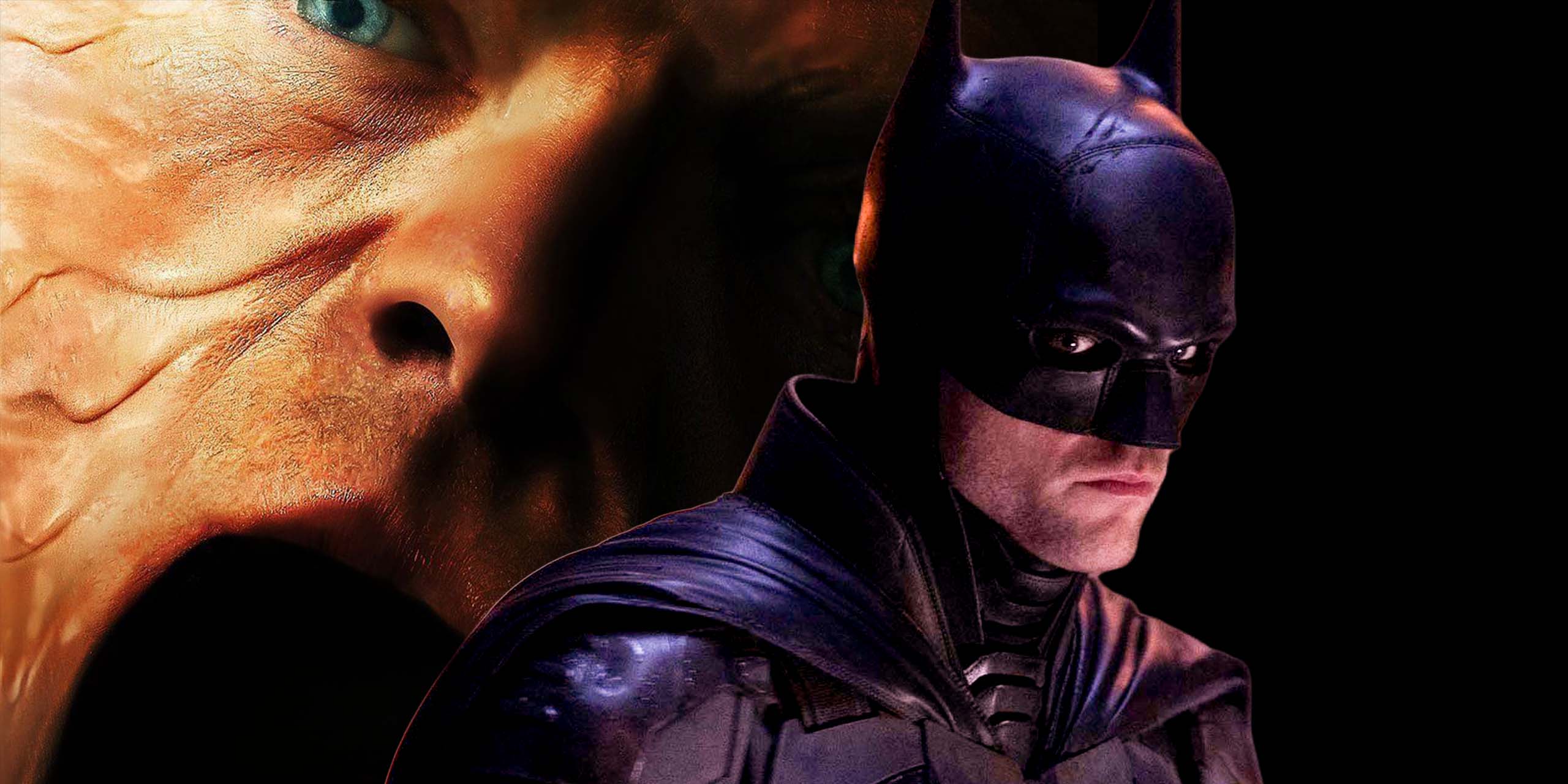 Le visage de Matt Hagen (Tom Rhys Harries) du film Clayface et Bruce Wayne (Robert Pattinson) de The Batman.