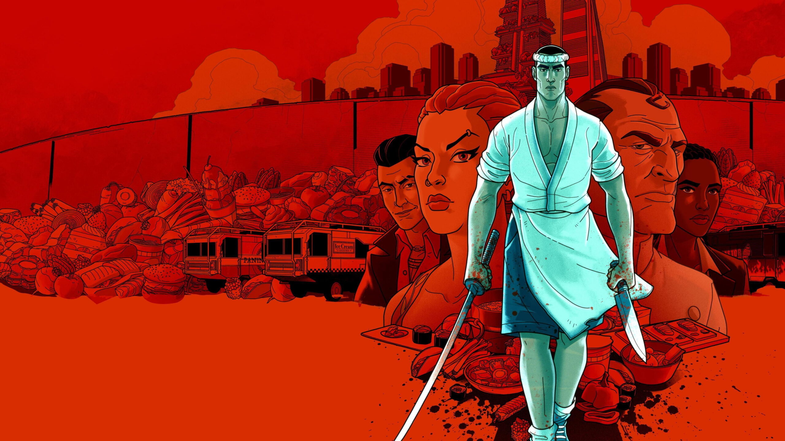 Le maître sushi Jiro dans le futur apocalyptique de Los Angeles dans la série animée Get Jiro.