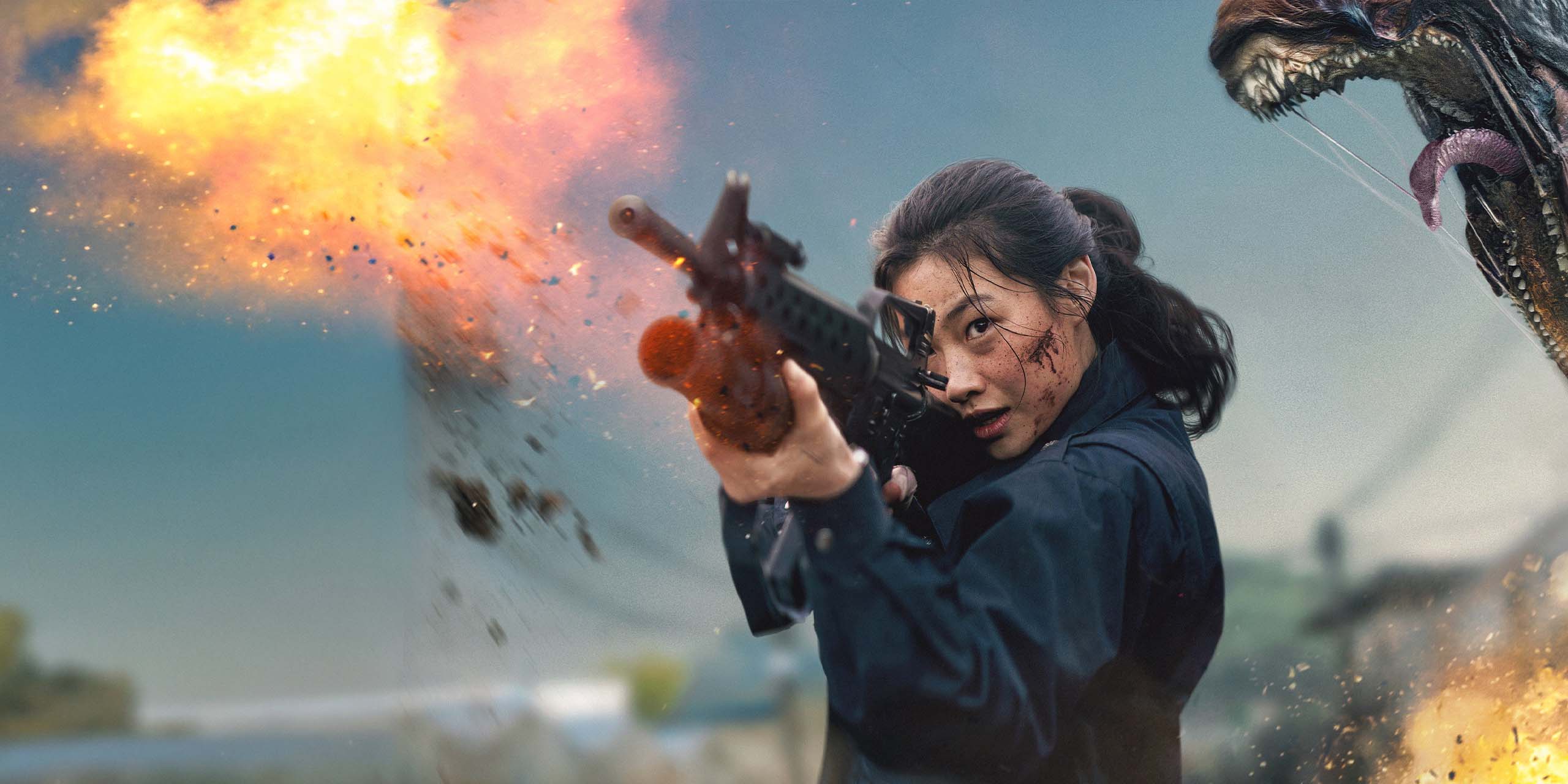 Hoyeon tire avec son fusil dans le film Hope (2026)