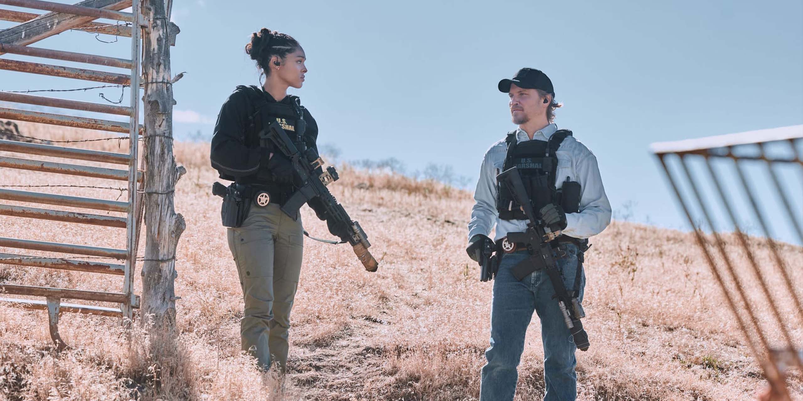 Andrea Cruz (Ash Santos) et Kayce Dutton (Luke Grimes) dans la saison 2 de Marshals.
