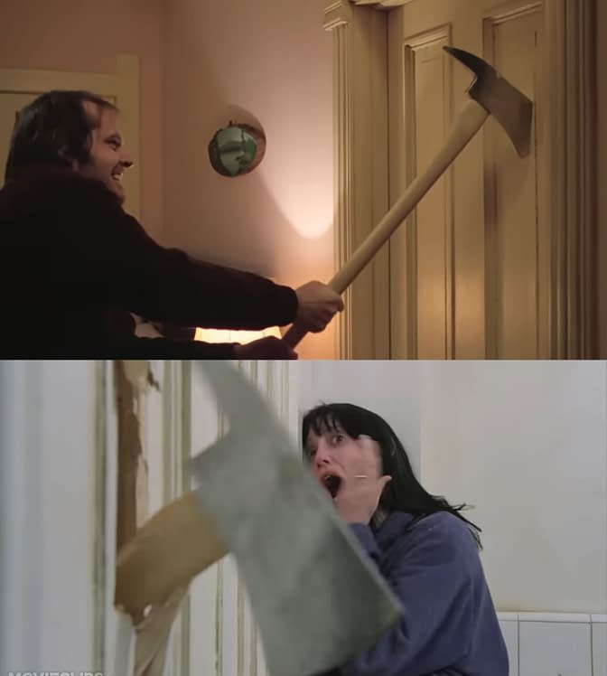 La scène culte du film Shining de Staley Kubrick.