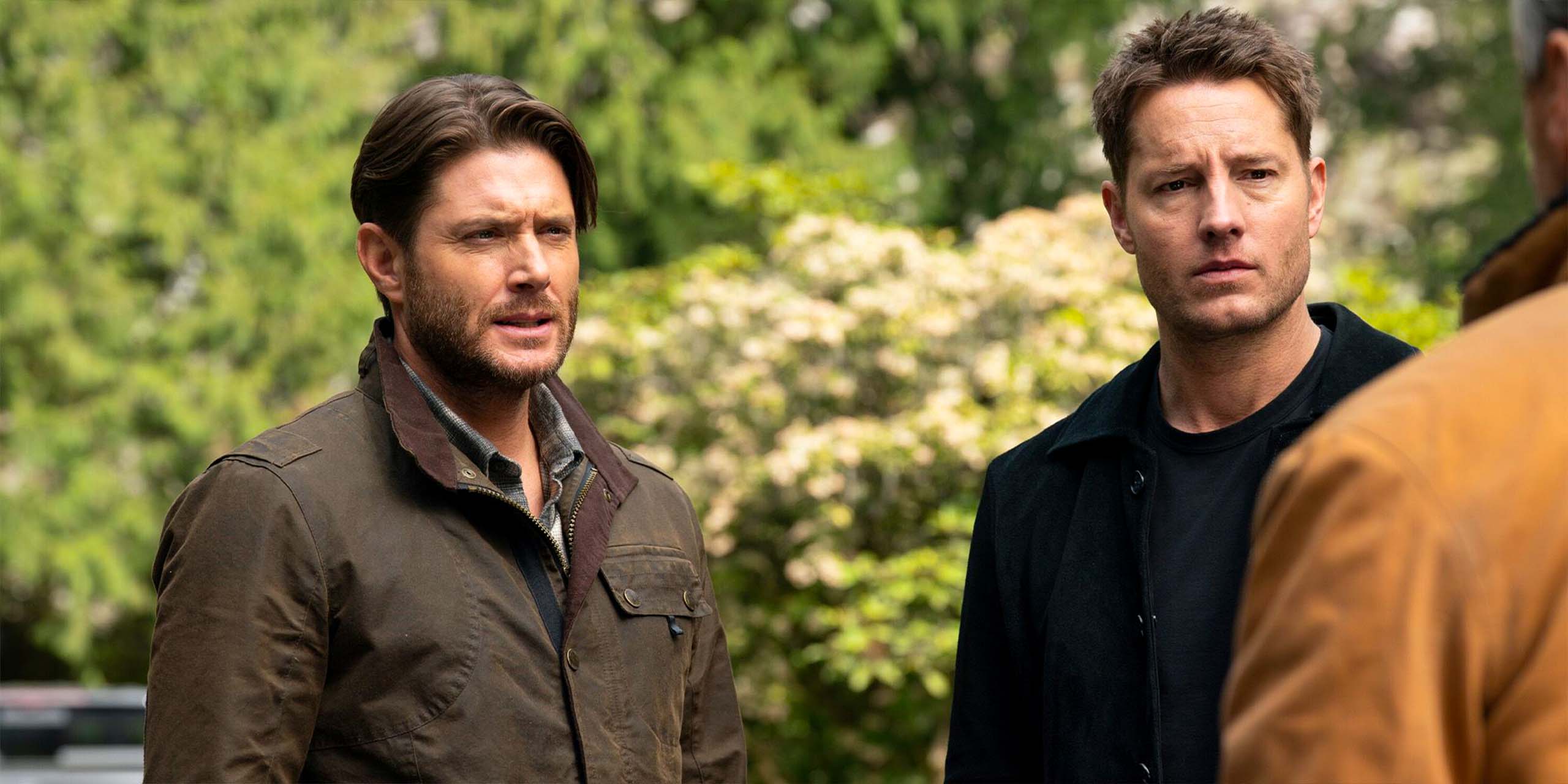 Russell Shaw (Jensen Ackles) et Colter Shaw (Justin Hartley) ensemble dans l'épisode Chrono Stasis de la série Tracker.