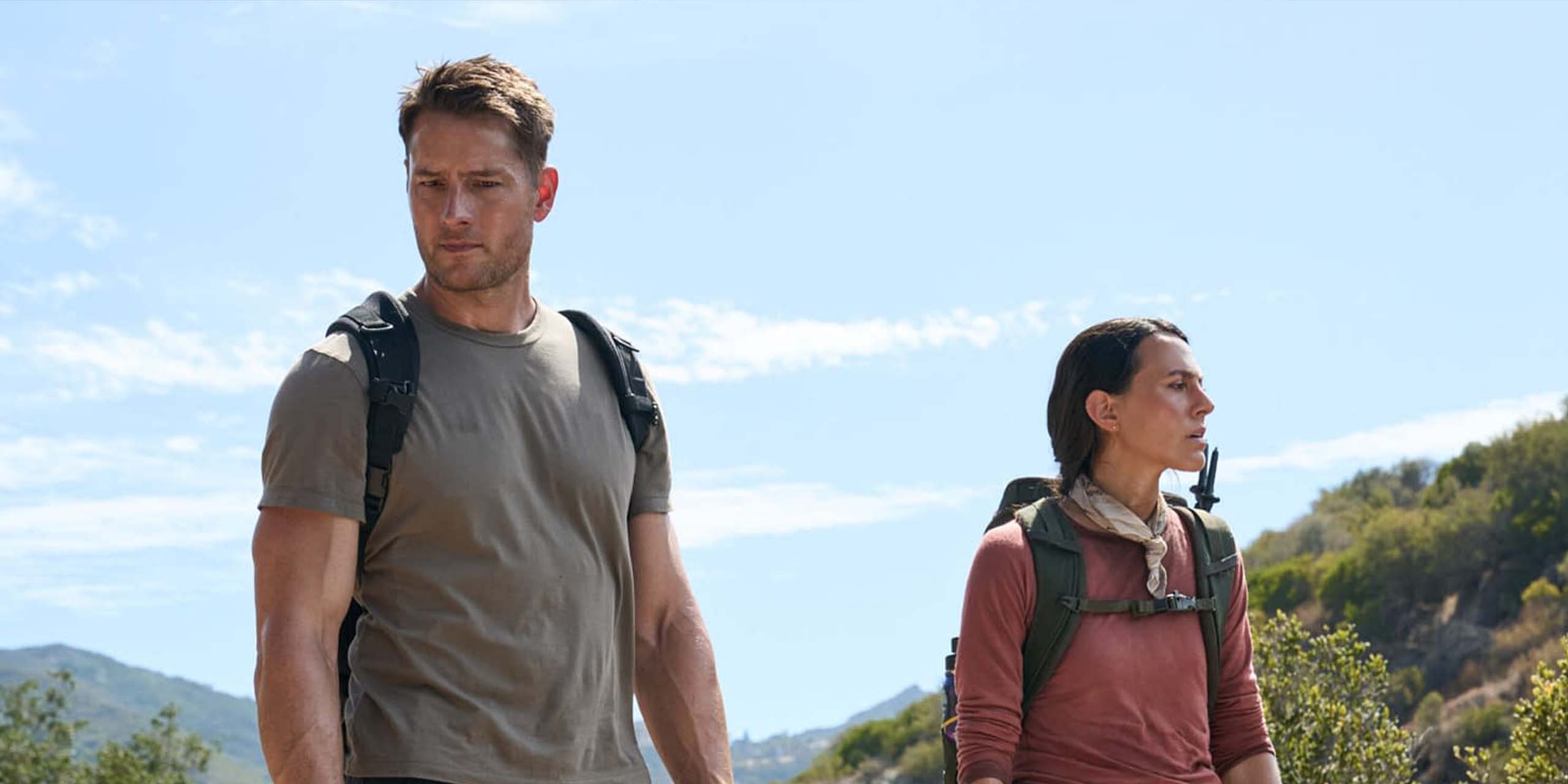 Erica Hernandez dans le rôle de Becca et Justin Hartley dans celui de Colter Shaw dans l'épisode 2 de la saison 4 de 'Tracker'