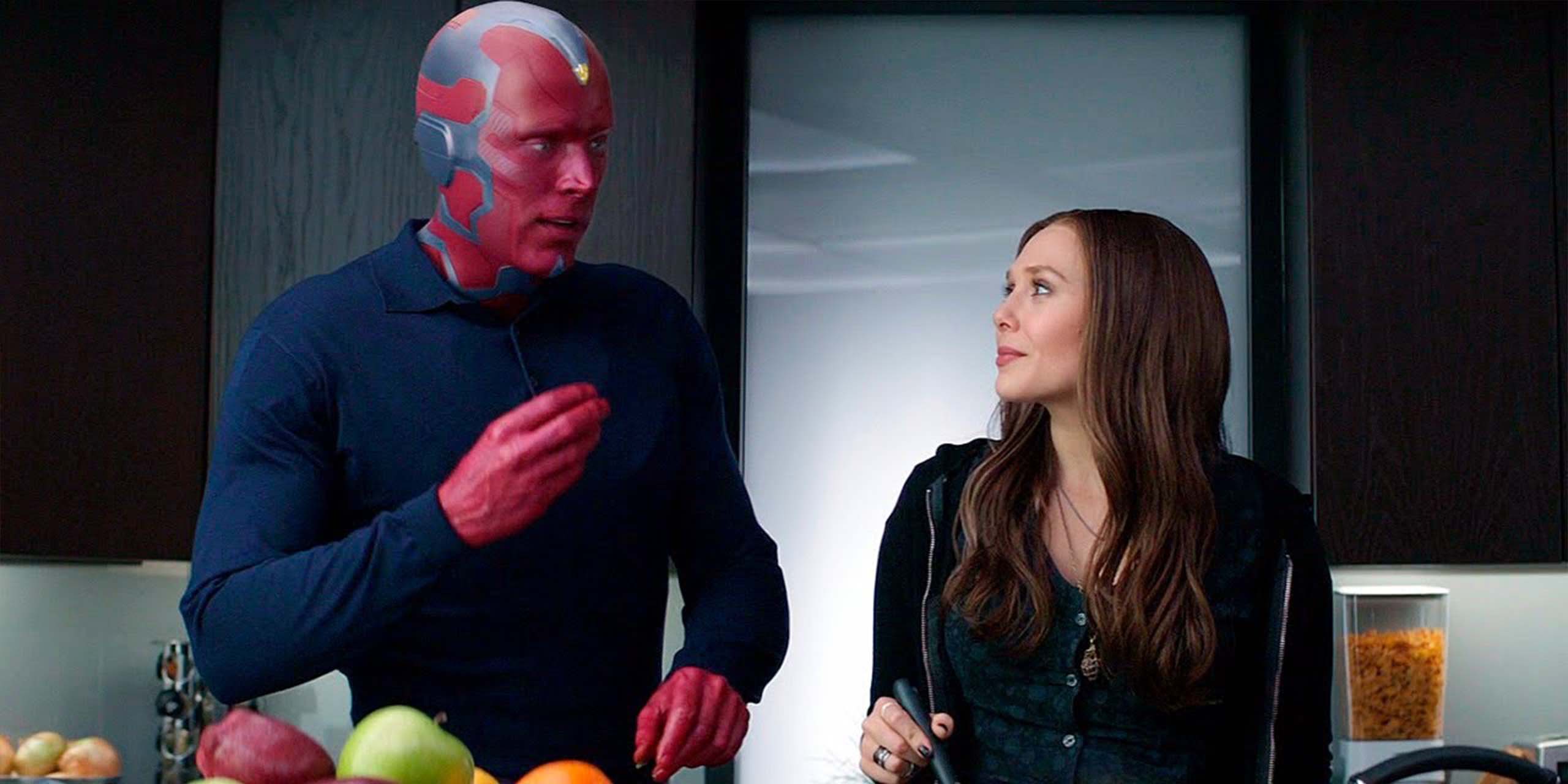 Scène de complicité entre Vision et Wanda dans Avengers: Infinity War.