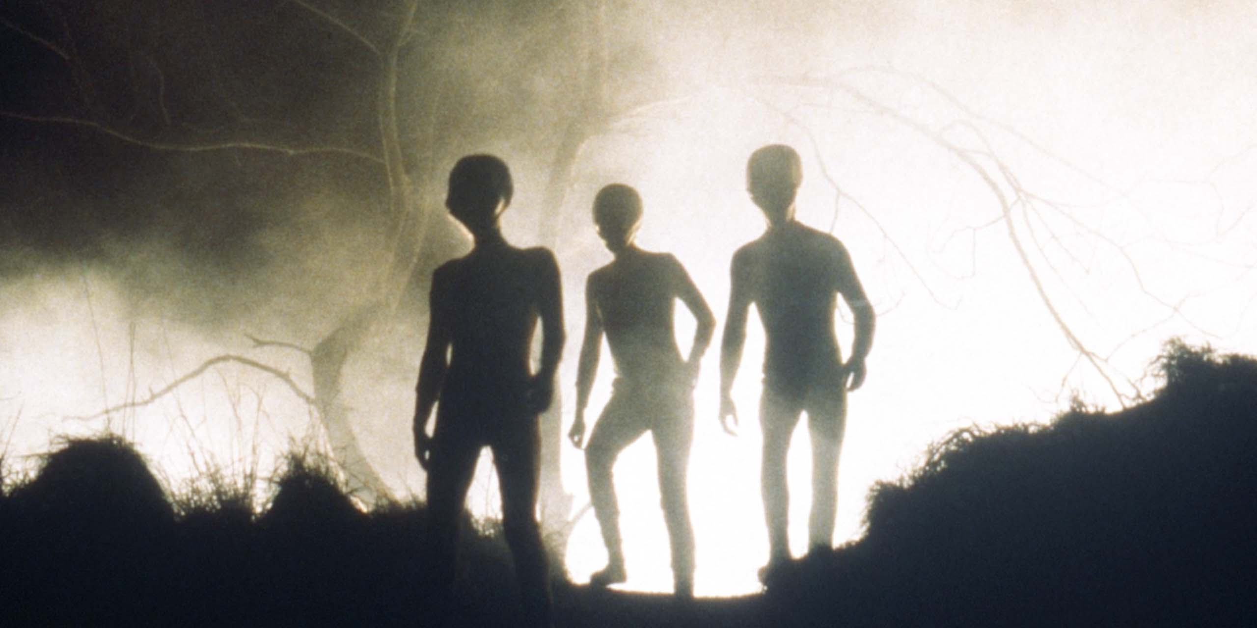 Trois silhouettes d'aliens dans la série X-Files.